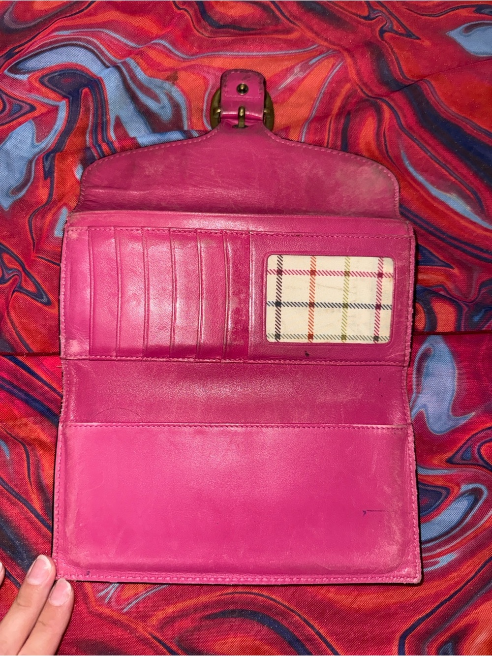 Vintage Coach Ergo Black Leather Buckle Wallet Hot Pink Magenta Interior - Picture 2 of 5